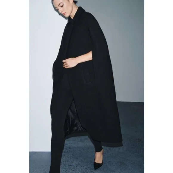 ZARA ZW COLLECTION LIMITED EDITION WOOL BLEND CAPE COAT - Picture 4 of 10